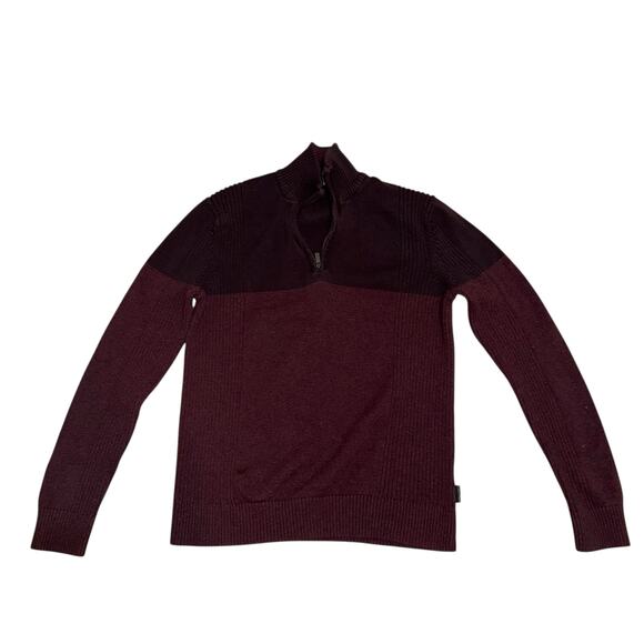 Calvin Klein Mens 1/4 Zip Knit Mock Neck Colorblock Sweater Burgundy Size Small - Picture 2 of 8